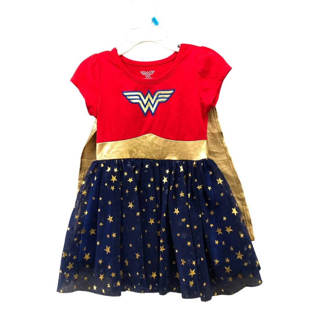 Girls 2T Wonder Woman Costume Dress Short Sleeve Tulle Cape